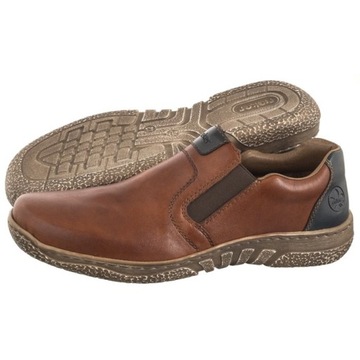 Buty Półbuty Mokasyny Skórzane Męskie Rieker Brązowe 03552-24 Brown