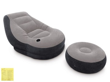 Fotel Dmuchany Materac Jednoosobowy + Podnóżek Pufa Intex 68564 MODEL 2025