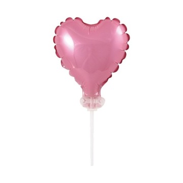 BALON FOLIOWY MAŁE SERCE NA PATYKU RÓŻOWE 8 CM