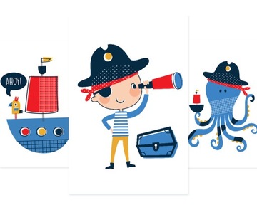 PLAKATY dla dzieci w stylu marynarskim, Ahoy! A4