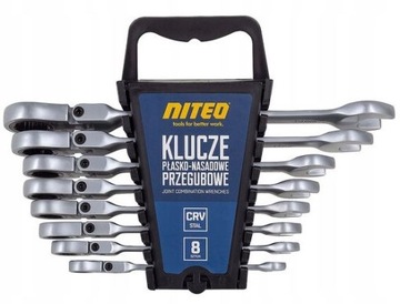 Niteo Tools Klucze płasko-nasadowe przegubowe zestaw 8 sztuk