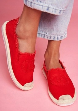 Суперкомфортные ЖЕНСКИЕ ЭСПАДРИЛИ без шнуровки из ткани красного цвета r38