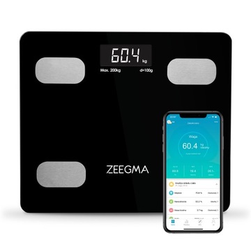 Waga łazienkowa analityczna BMI 17w1 CZARNA LCD SMART 200kg ZEEGMA