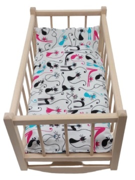 KOŁYSKA dla lalek drewniana + pościel 3 ELEMENTY