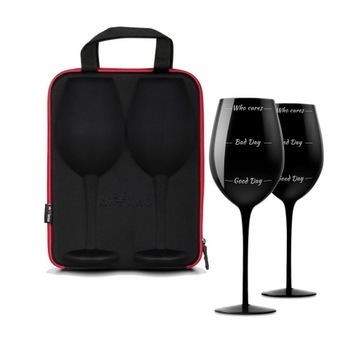 DUŻE CZARNE KIELISZKI Z ETUI NAPIS WHO CARES 750ML
