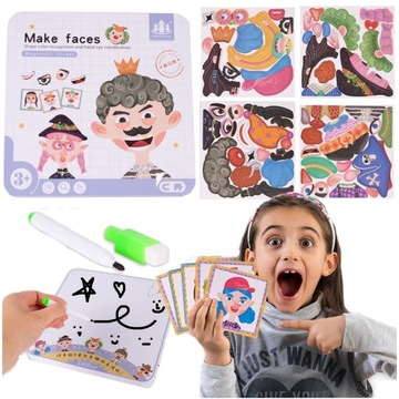 Puzzle Klocki Magnetyczne Układanka Śmieszne Twarze Klauny 62 elementy