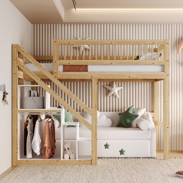 Łóżko dziecięce Łóżko piętrowe 90*200cm w schody Szafa Kolor drewna