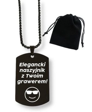 Nieśmiertelnik czarny z własnym grawerem stalowy, elegancki