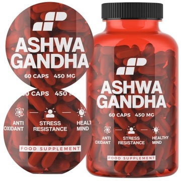 ASHWAGANDHA stres ekstrakt żeń-szeń 9 % 450 mg 60 caps mocny Muscle Power