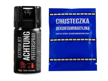 Zestaw gaz pieprzowy Achtung 40ml + chusteczka do neutralizacji gazu