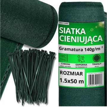 SIATKA CIENIUJĄCA 1,5x50m MASKUJĄCA 140g/m2 OSŁONA NA OGRODZENIE PŁOT UV5%