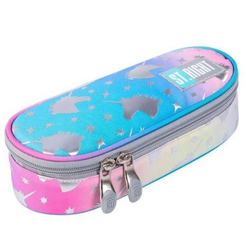 PIÓRNIK SASZETKA SZKOLNA SZTYWNA OMBRE UNICORNS SREBRNE TĘCZOWE JEDNOROŻCE