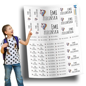 Naklejki imienne imiennik na przybory szkolne, zeszyty, przedmioty 64 szt