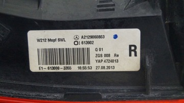 MERCEDES E 212 FACELIFT SEDAN 13-16 ZADNÍ PRAVÁ SVĚTLO TMAVÁ