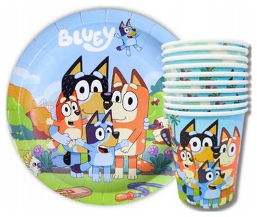 BLUE I BINGO ZESTAW 20 SZTUK TALERZYKI KUBKI URODZINOWY
