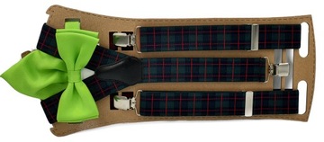 Подтяжки - зеленый тартан - галстук-бабочка с нагрудным платком.