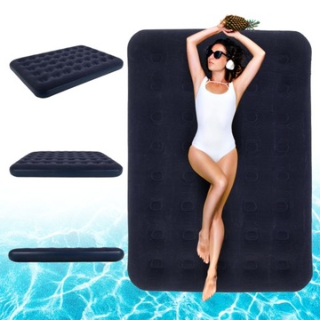 MATERAC DMUCHANY POMPOWANY WELUROWY DWUOSOBOWY REST GRANATOWY 191x137 CM
