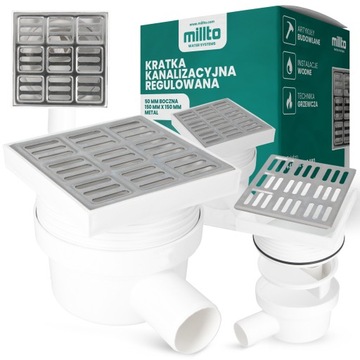 KRATKA ŚCIEKOWA 50 MM 15x15 CM ODPŁYWOWA REGULOWANA SYFON BRODZIKA BOCZNA