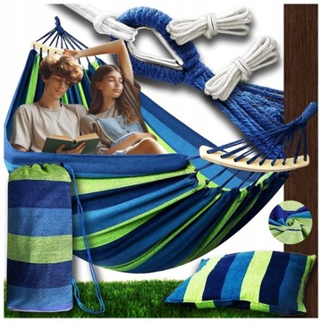 HAMAK DWUOSOBOWY OGRODOWY MOCNY DUŻY XXL 290x150 TORBA+PODUSZKA PAŁĄK 60 CM