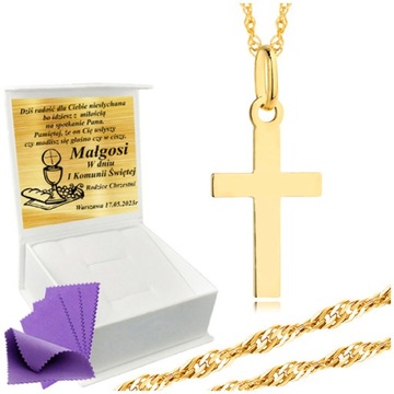 Złoty Łańcuszek z Krzyżykiem 585 Na Komunię Chrzest GRAWER+UPOMINEK GRATIS