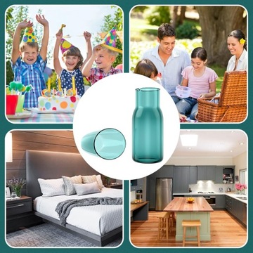 Тумбочка - графин для воды с чашкой - зеленое стекло - кровать - ночь - вода