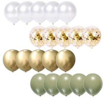 BALONY woodland KHAKI kremowe złote konfetti 20szt