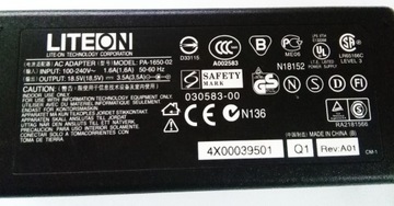 ZASILACZ LITEON 18,5V 3,5A 65W KABEL GRATIS K326