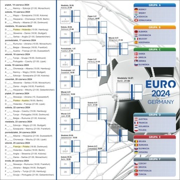 EURO 2024 Terminarz Mistrzostwa Europy plakat 40x40cm + naklejki FLAGI