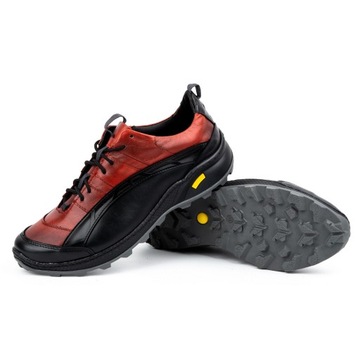 Buty męskie z naturalnej skóry trekkingowe 405KZ czarne z czerwonym 41