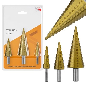 WIERTŁO WIERTŁA STOPNIOWE STOŻKOWE 3el HSS TYTAN
