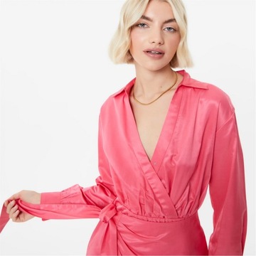 S9448 JACK WILLS Draped Shirt Dress SATYNOWA SUKIENKA MINI DAMSKA S