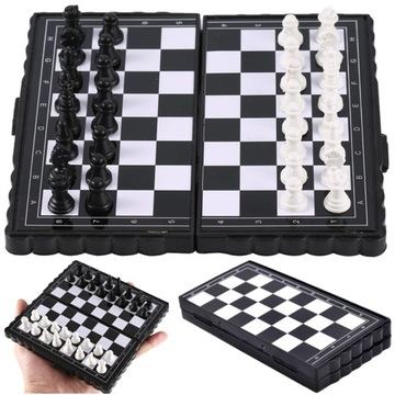 SZACHY MAGNETYCZNE MINI PODRÓŻNE WARCABY 2w1 KIESZONKOWE NA PREZENT