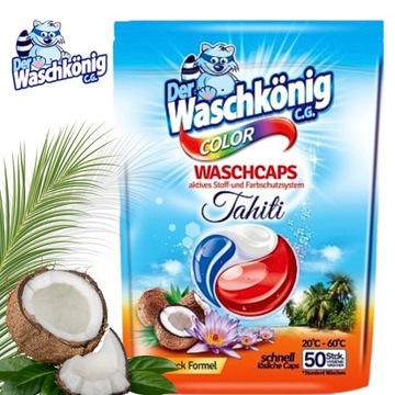 Der Waschkonig Tahiti NIEMIECKIE Kapsułki do prania COLOR 50szt
