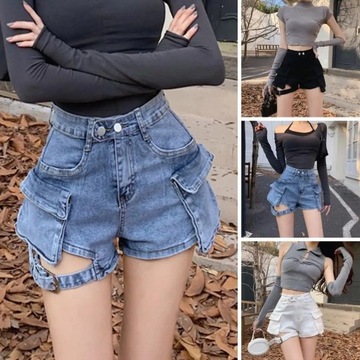 Women Shorts Sexy High Waist Denim Shorts Retro Fl