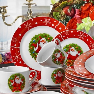 Рождественский набор тарелок Рождественский 30 штук Дед Мороз