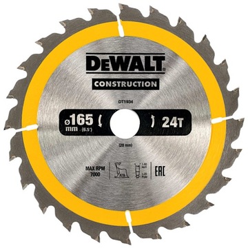 DEWALT DT1934 Tarcza pilarska 165x20mm 24z