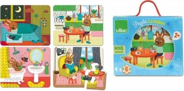 PUZZLE DREWNIANE ŻYCIE W DOMU 4 OBRAZY po 6 el.
