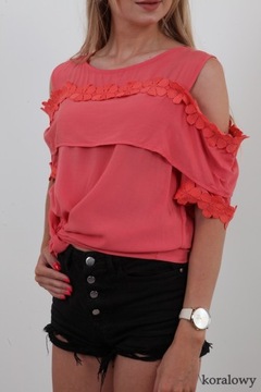 MODNA BLUZKA BOHO KORONKA GOŁE RAMIONA KOLORY L/XL