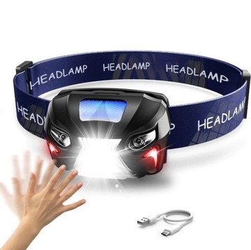MOCNA X13 LATARKA USB CZOŁOWA LED REFLEKTOR NA GŁOWĘ 6-TRYBY Z CZUJNIKIEM