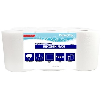 Ręcznik papierowy Czyściwo MAXI 125m 6 rolek 100% Celuloza 2 warstwowa