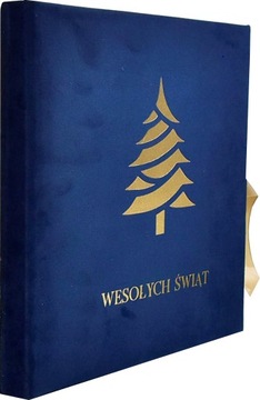 ALBUM WELUROWY na zdjęcia prezent ŚWIĘTA granatowy CHOINKA kremowe karty