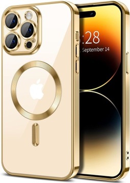 ETUI DO IPHONE 13 PRO MAX ZŁOTE MAGSAFE PRZEZROCZYSTE OCHRONA WYSPY APARATU