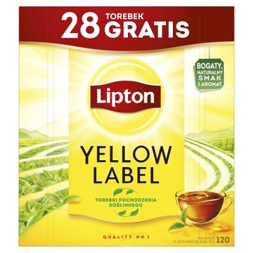 Herbata czarna ekspresowa Lipton YELLOW LABEL 92 torebki + 28 GRATIS 240g