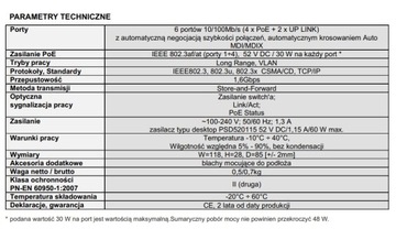КОММУТАТОР 6-портовый ДЛЯ IP-КАМЕР 4x PoE 60 Вт PULSAR S64