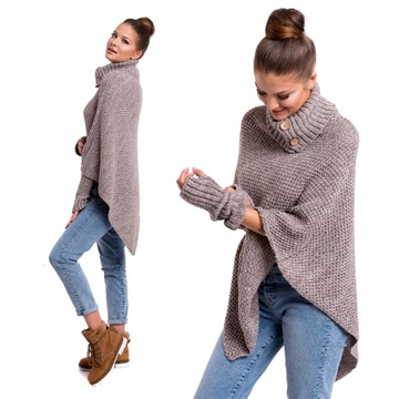 FELICIA_MIĘSISTE PONCHO ROZPINANY GOLF RĘKAWKI