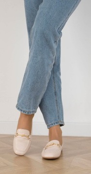 MOKASYNY PÓŁBUTY BEŻOWE SKÓRZANE DAMSKIE LOAFERSY 38