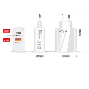 БЫСТРОЕ СЕТЕВОЕ ЗАРЯДНОЕ УСТРОЙСТВО USB-A USB QC 3.0 65 Вт USB-C PD TYPE C ДЛЯ ТЕЛЕФОНА
