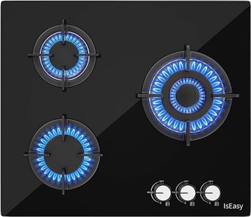 Szklana płyta gazowa IsEasy z 3 palnikami na gaz ziemny/propan 60 cm