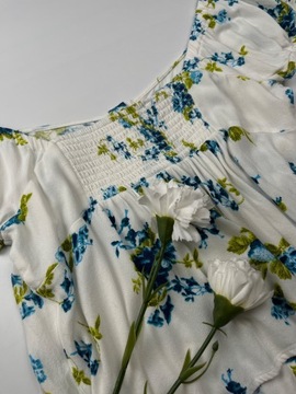 Bluzka damska z kwadratowym dekoltem biała w kwiatki rayon FREE PEOPLE r. L