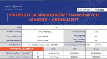 Opel 2025 Opel Frontera abonament 127 zl netto najnowszy model Elektryczny 113KM